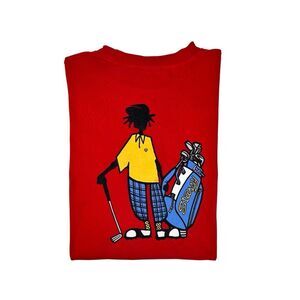 Vintage 90s Stussy Rasta Golf Stickman T-Shirt Size Large Red Made In USA
